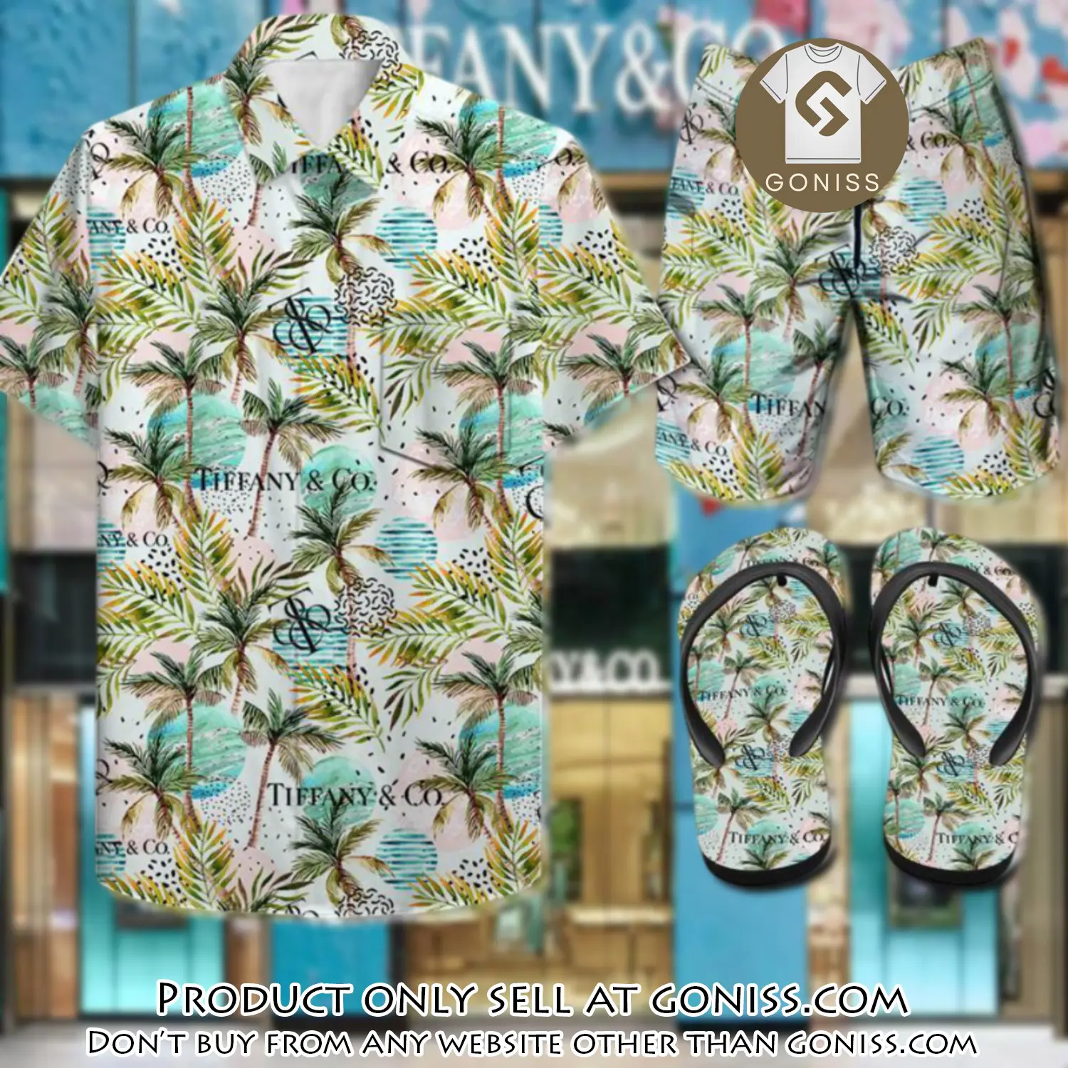 Tiffany & co. combo hawaii shirt shorts flip flops luxury brand summer outfit hsf165 gn0553634